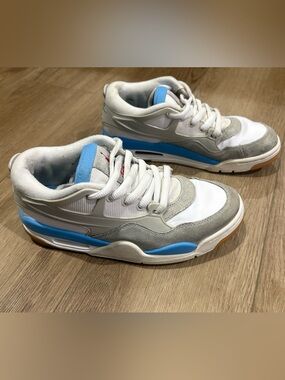 Jordan 4 Kids White Gray and Light Blue Low-Top Sneakers